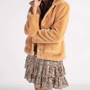 ESQUALO Tan Teddy Jacket Plush Faux Fur Casual